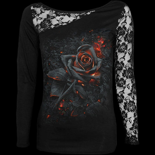Burnt Rose "Lace One Shoulder" Long Sleeve Shirt - Mainstay Entertainment