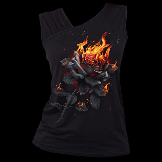 Flaming Rose "Gathered Shoulder Slant" Vest Tank - Mainstay Entertainment