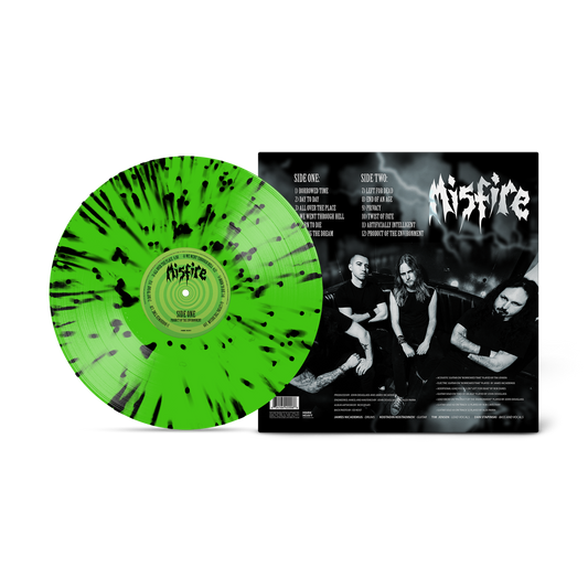 Misfire - Product Of The Environment Neon Green with Black Splatter Vinyl MNRK Heavy