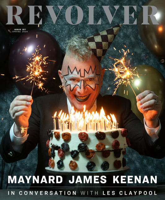 MAYNARD JAMES KEENAN X REVOLVER BUNDLE W/ SPRING 2024 ISSUE & PUSCIFER 'GLOBAL PROBING, LIVE FROM PRESCOTT' 2LP (Limited Edition – Only 500 Made, Clear w/ White Smoke Vinyl) Revolver Magazine
