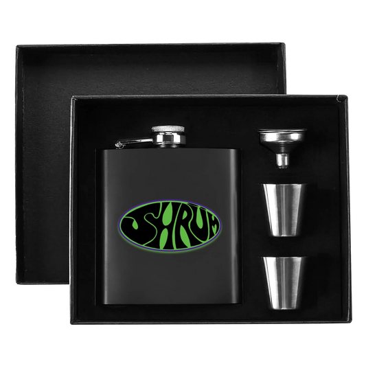 SHRÜM "Logo" 7oz. Hip Flask Black Stainless Steel Set - Mainstay Entertainment