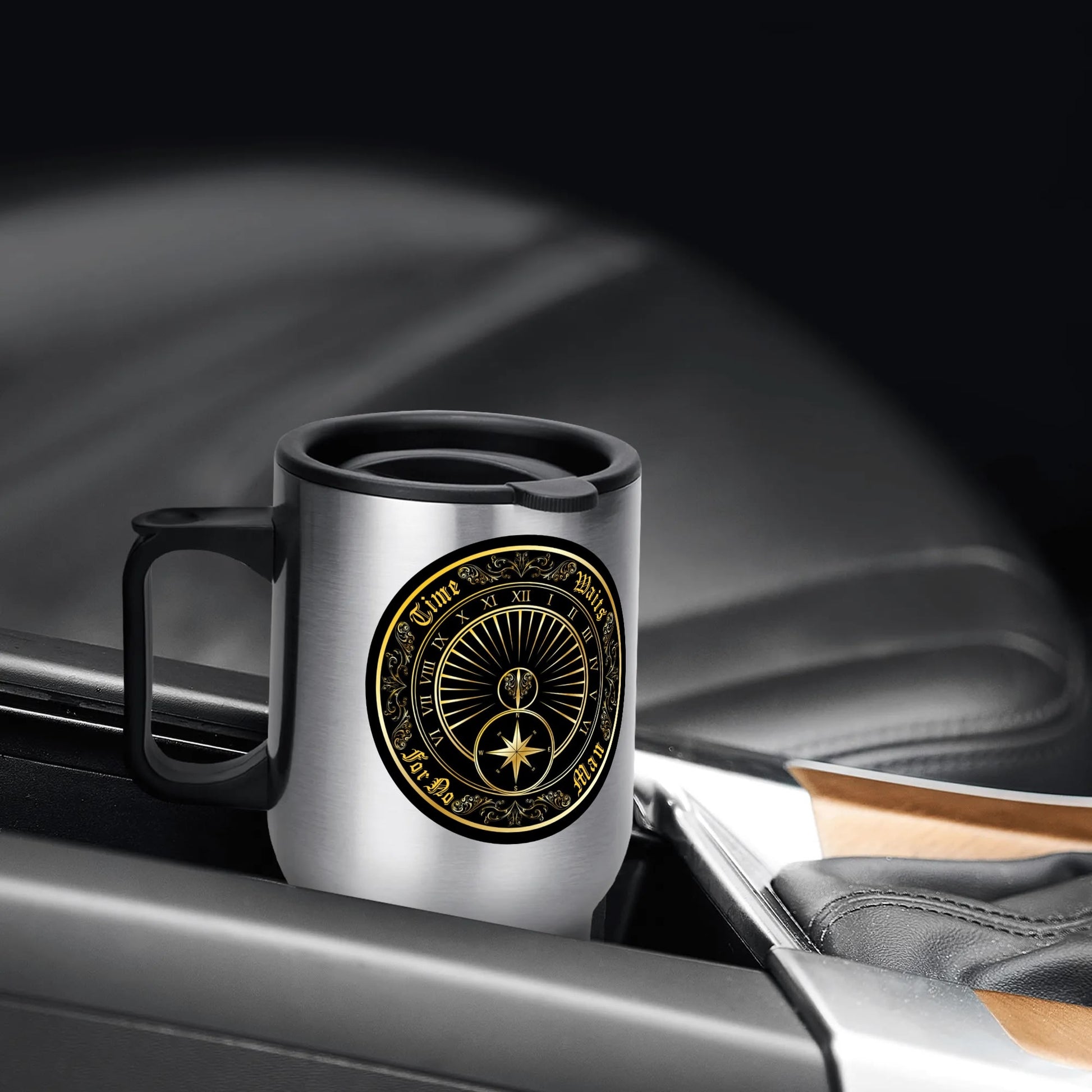 Time Waits For No Man "Sundial Logo" 14 oz. Travel Mug