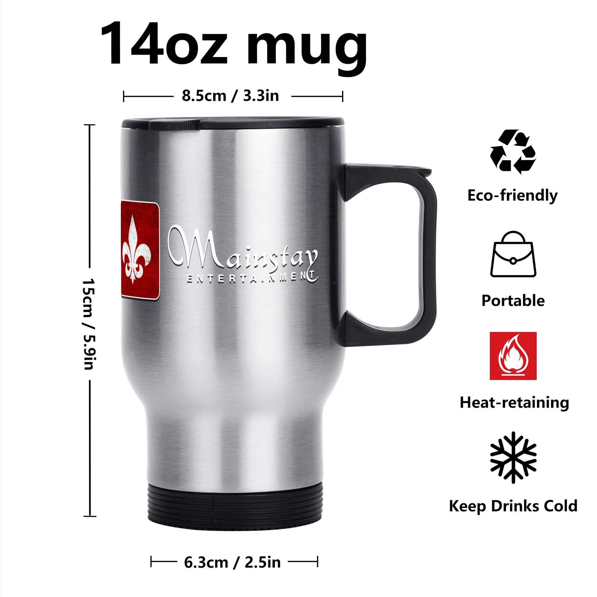 Mainstay Entertainment "Fleur de Lis Logo" 14 oz. Travel Mug