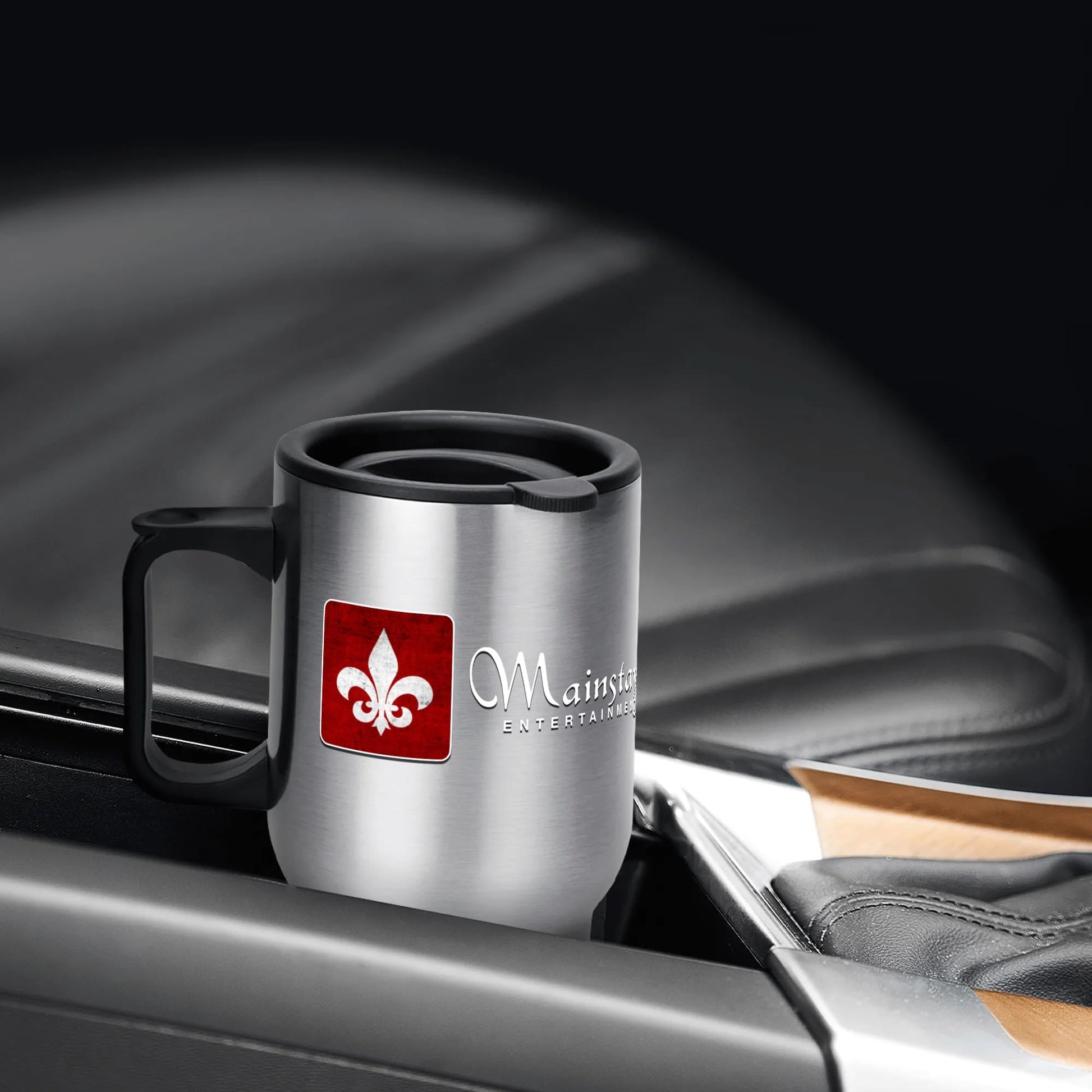 Mainstay Entertainment "Fleur de Lis Logo" 14 oz. Travel Mug