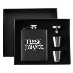Flesh Parade "Classic Logo" 7oz. Hip Flask Black Stainless Steel Set