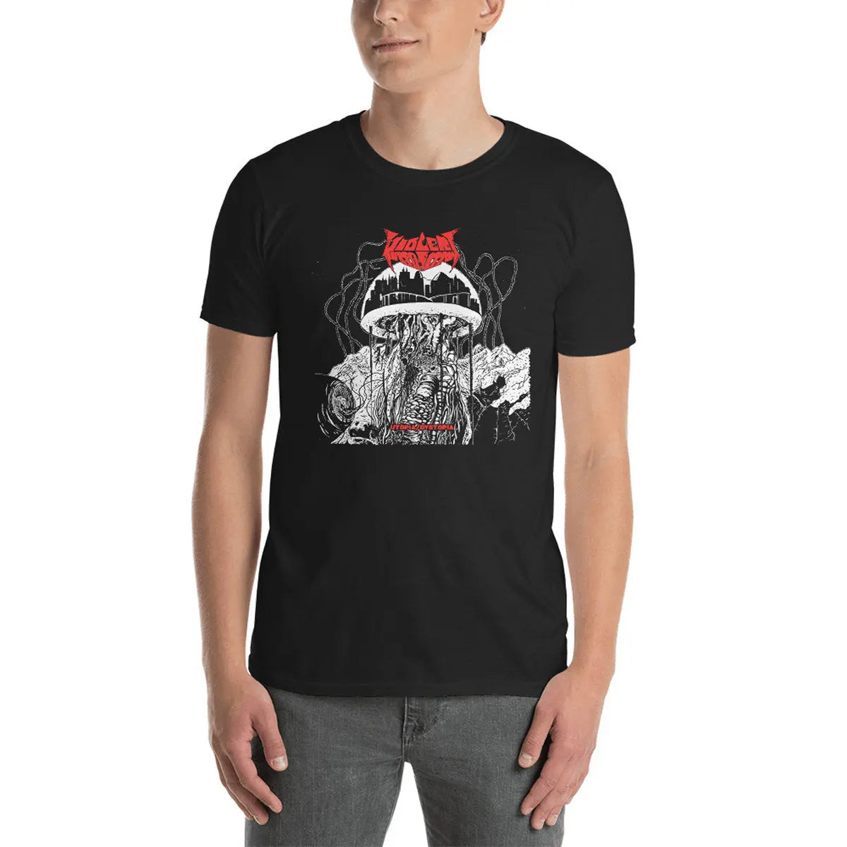 VIOLENT OPPOSITION - Utopia/Dystopia T-Shirt Horror Pain Gore Death Productions Shop