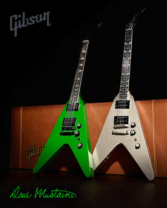 Megadeth "Dave Mustaine - Gibson Flying V Rust In Peace" (Set of 2) Licensed Mini Guitars