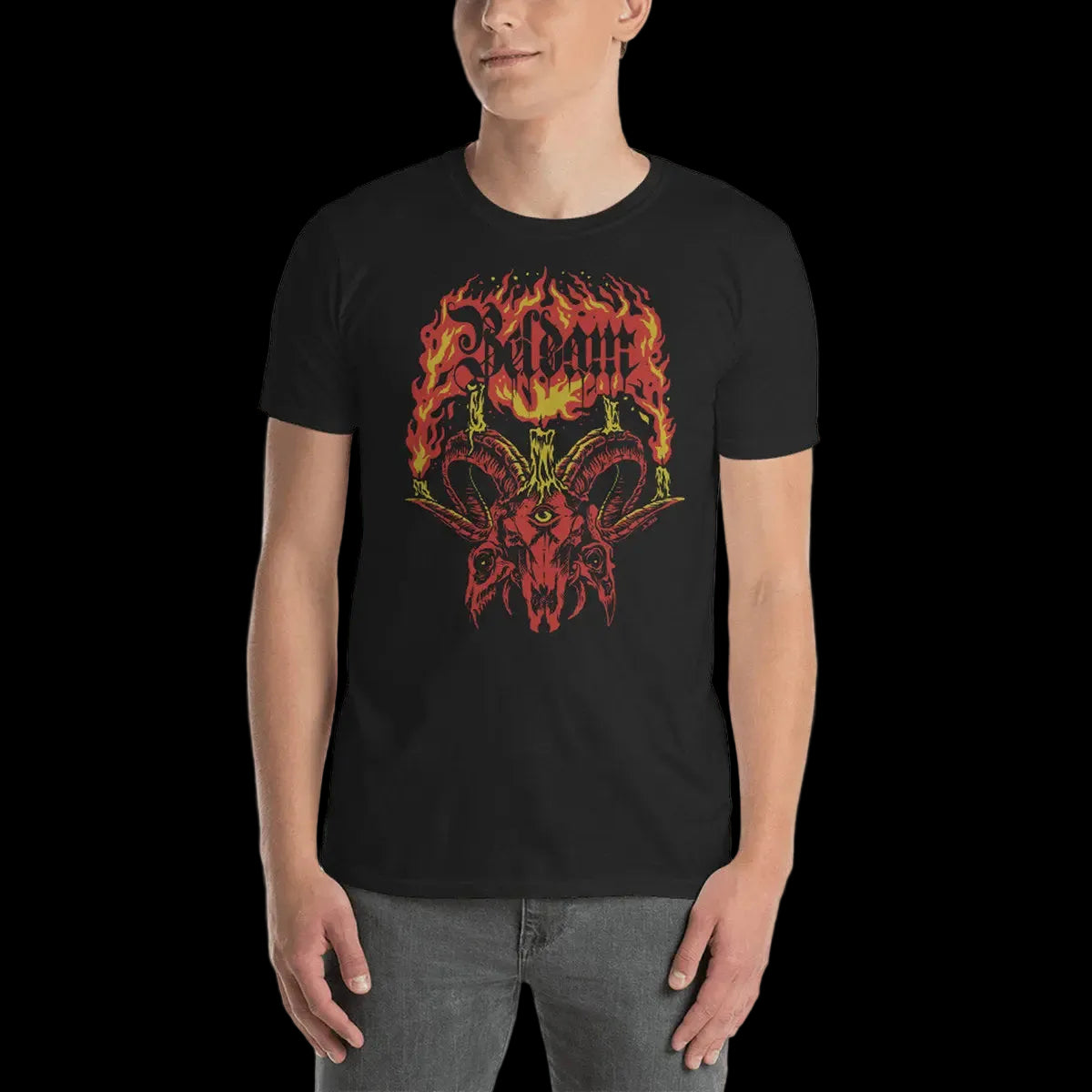 BELDAM - Altar Of The Three-Eyed Demon Goat (Red/Yellow) T-Shirt Horror Pain Gore Death Productions Shop
