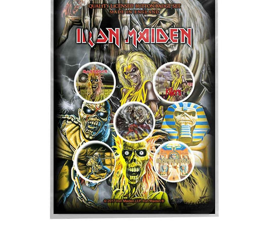 Iron Maiden Faces of Eddie Licensed Button Badge Set Rock Movie Heroes