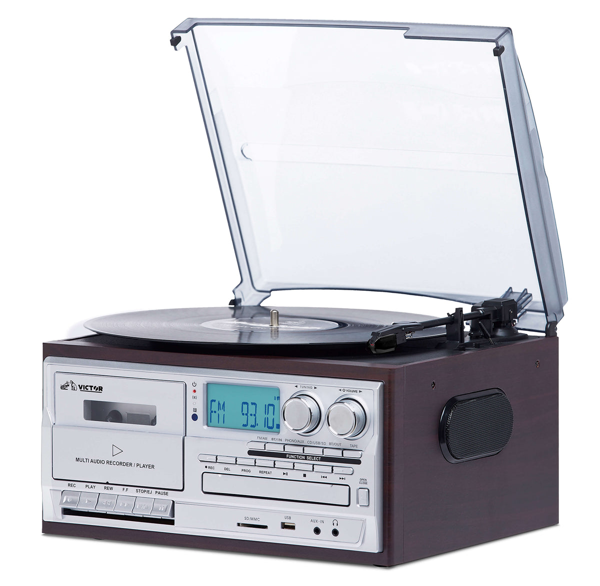 Victor Cosmopolitan 8-in-1 Turntable Music Center Espresso - Refurbished Jupiter Gear Home