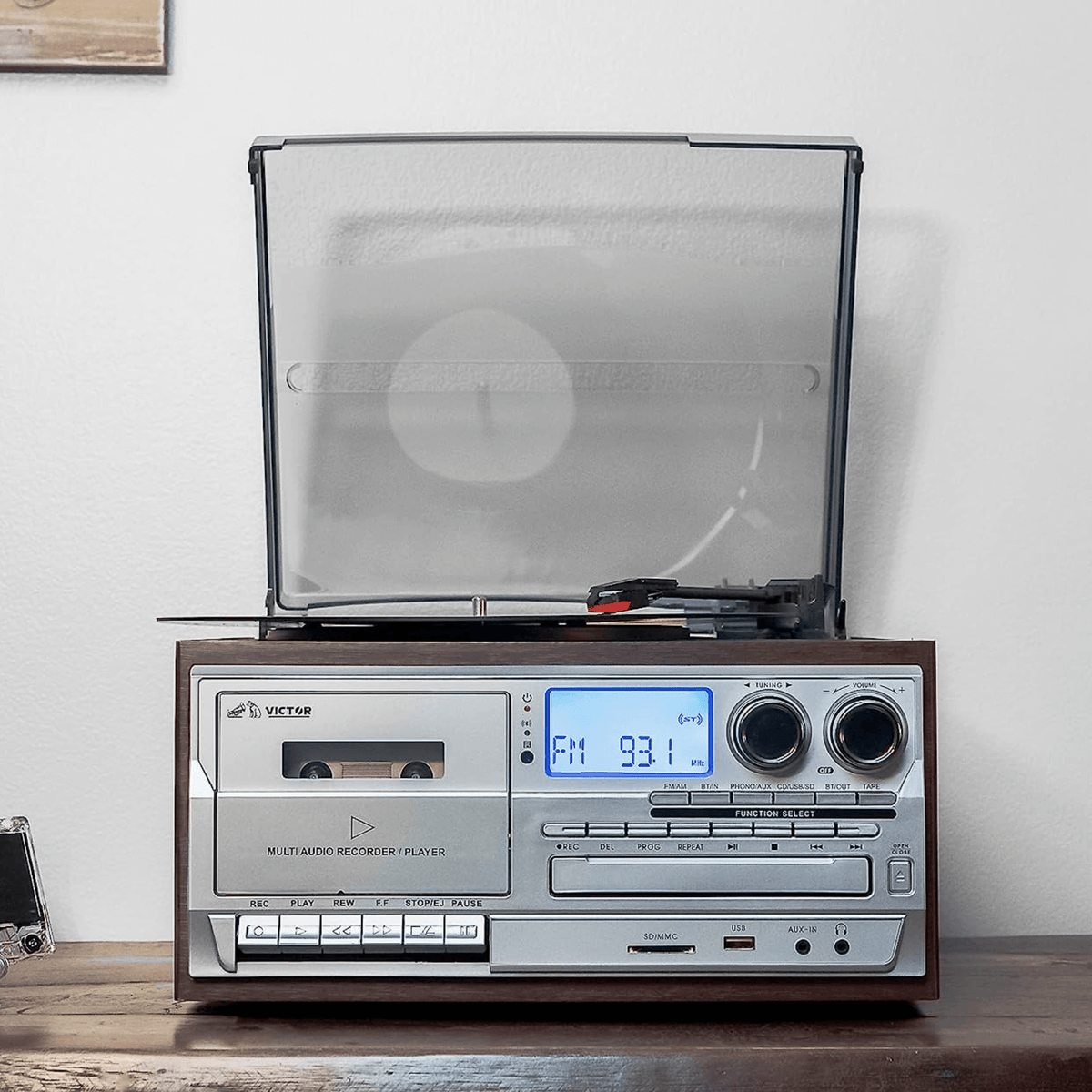 Victor Cosmopolitan 8-in-1 Turntable Music Center Espresso - Refurbished Jupiter Gear Home