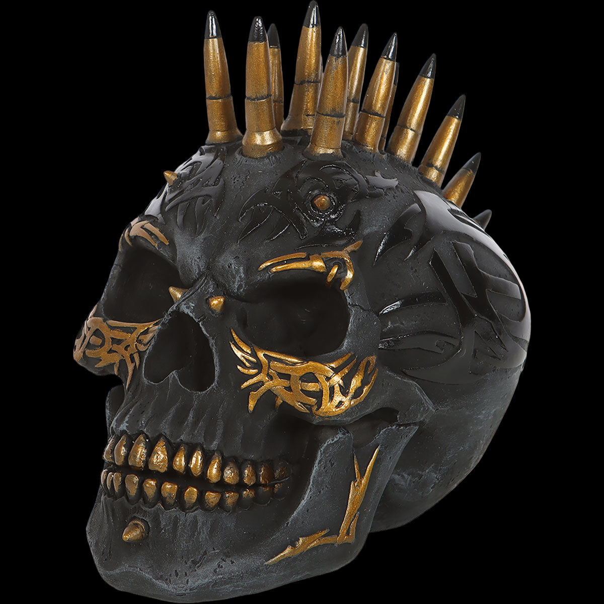 Black & Gold "Desktop Skull" Sculpture - Mainstay Entertainment