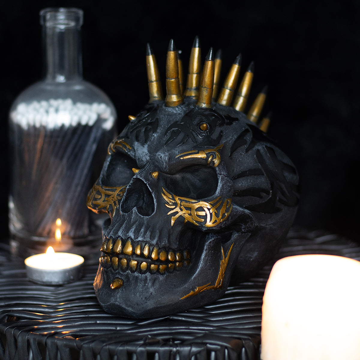 Black & Gold "Desktop Skull" Sculpture - Mainstay Entertainment