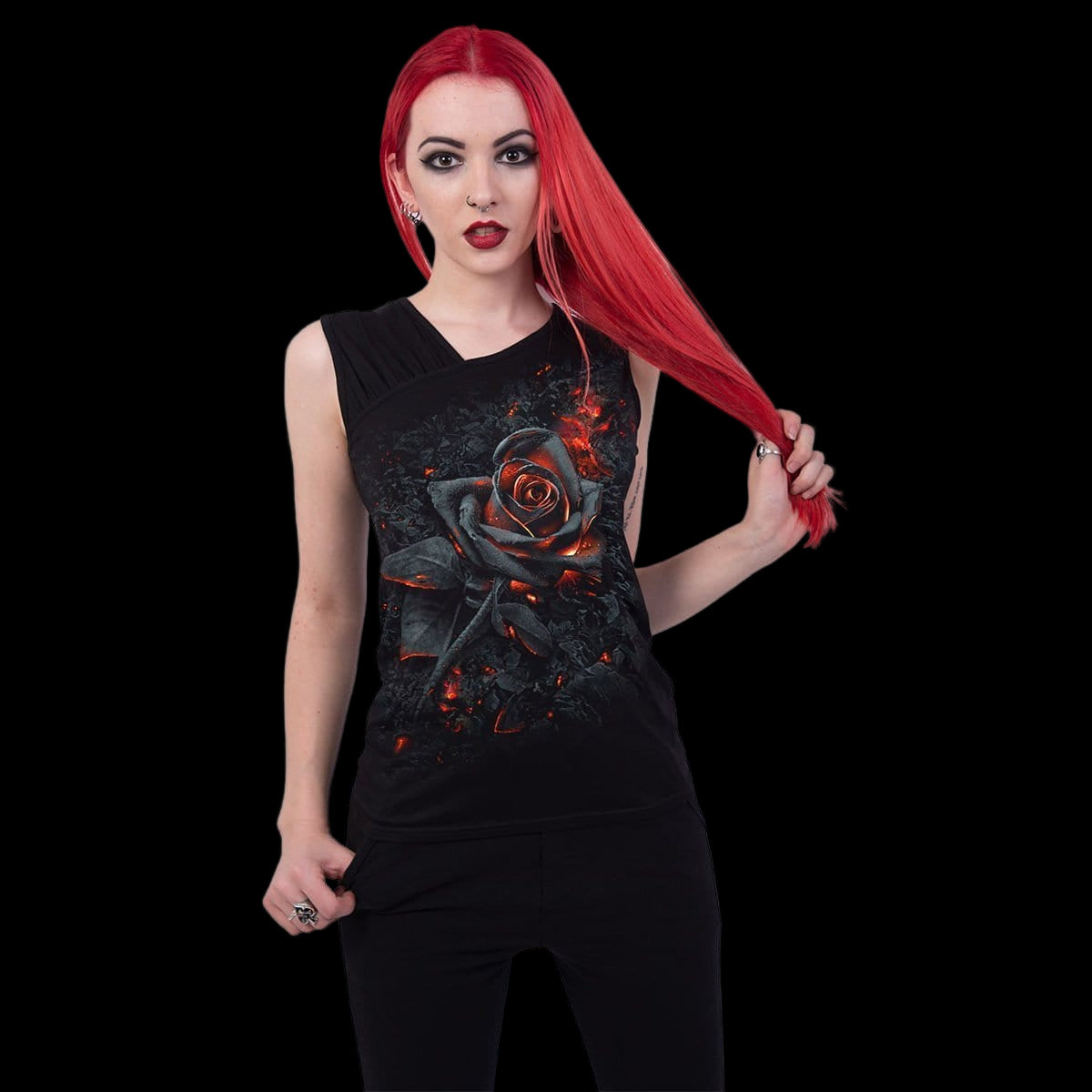 Burnt Rose "Gathered Shoulder Slant" Vest Tank - Mainstay Entertainment