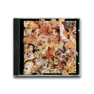 The Carcass "Reek of Putrefaction" CD from Earache Records features a stark white album cover with a collage of distorted, overlapping human body parts and faces—echoing classic goregrind and grindcore aesthetics.