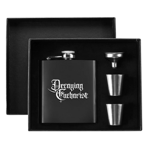 Decaying Eucharist "Logo" 7oz. Hip Flask Black Stainless Steel Set - Mainstay Entertainment