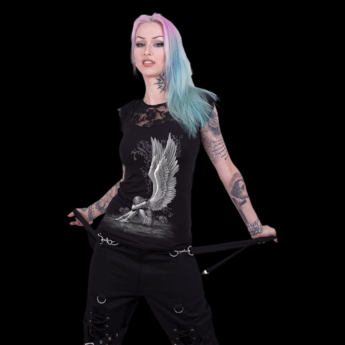 Enslaved Angel "Lace Layered Cap Sleeve" Shirt - Mainstay Entertainment