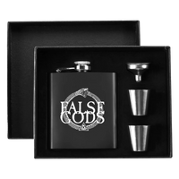 False Gods "Snake Logo" 7oz. Hip Flask Black Stainless Steel Set - Mainstay Entertainment