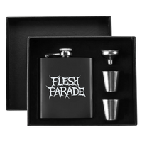 Flesh Parade "Classic Logo" 7oz. Hip Flask Black Stainless Steel Set - Mainstay Entertainment
