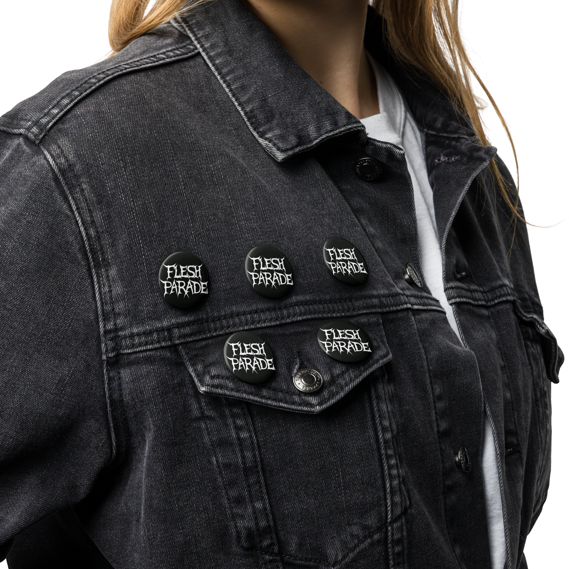Flesh Parade "Classic Logo" Set of (5) Buttons - Mainstay Entertainment