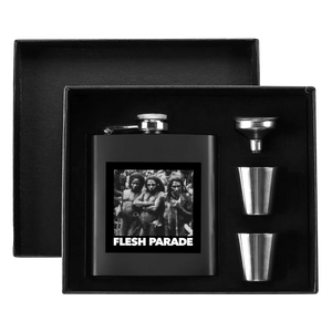 Flesh Parade "Kill Whitey" 7oz. Hip Flask Black Stainless Steel Set - Mainstay Entertainment