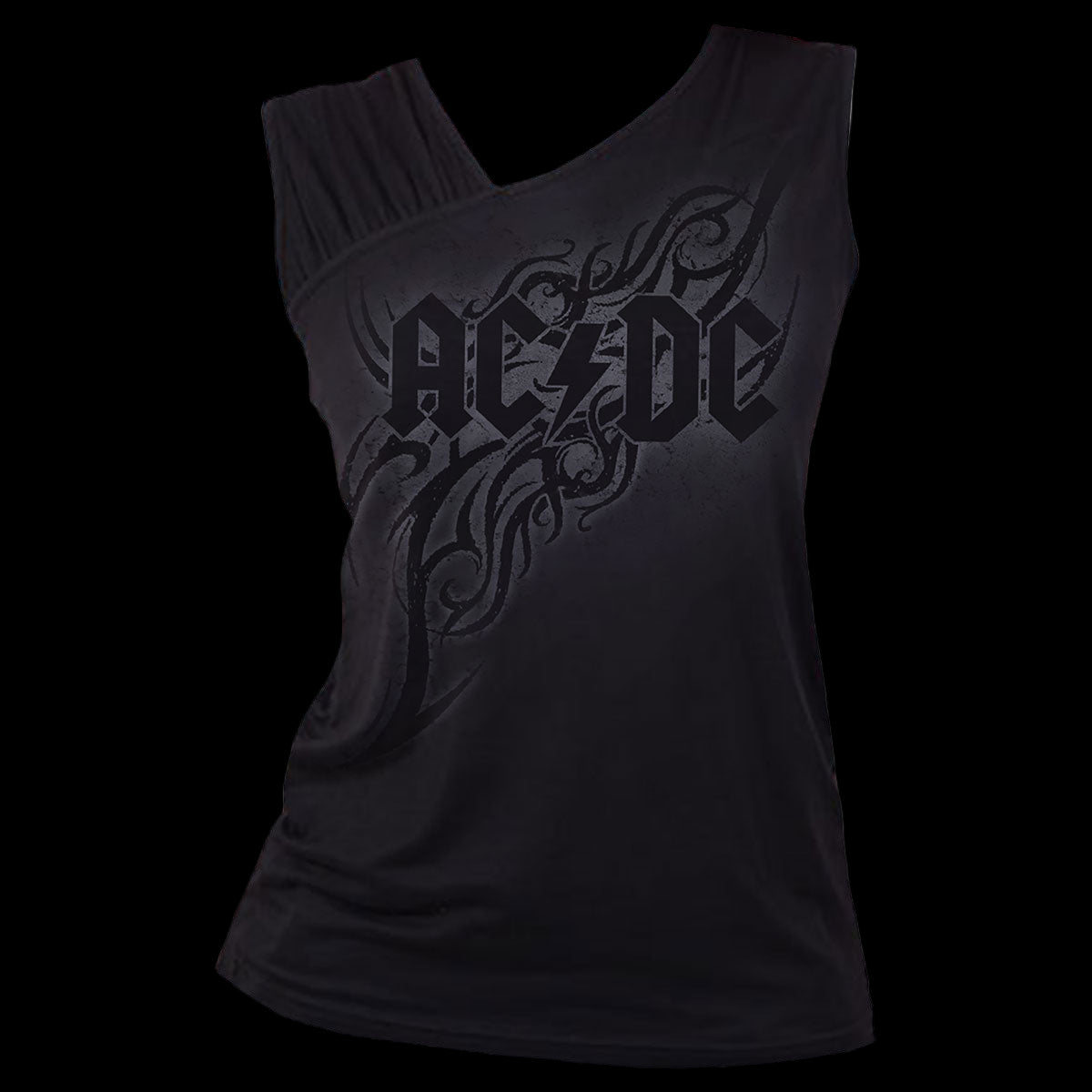 AC/DC "Tribal" Gathered Shoulder Slant Tank