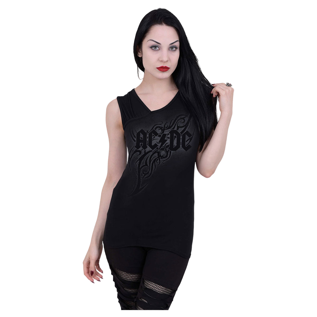 AC/DC "Tribal" Gathered Shoulder Slant Tank