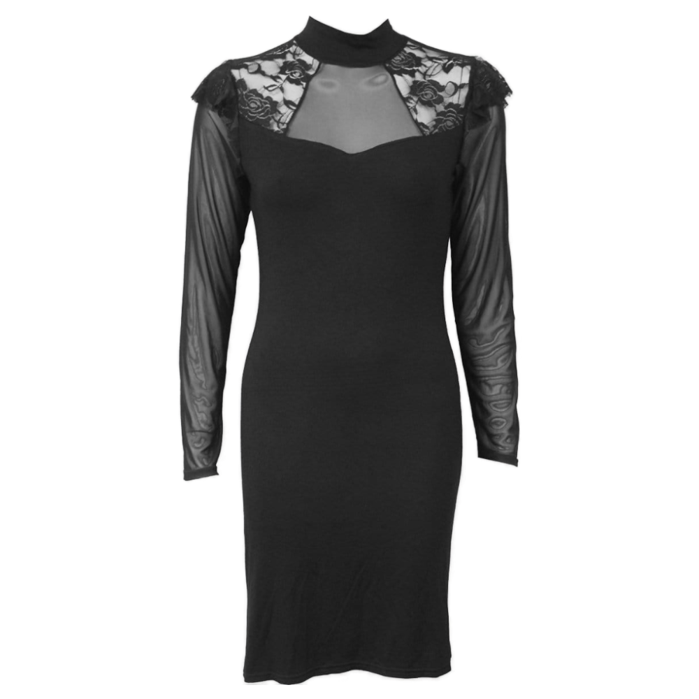 Gothic Elegance "Lace Shoulder Corset" Long Sleeve Dress - Mainstay Entertainment