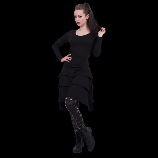 Gothic Rock "Layered Skirt" Long Sleeve Dress - Mainstay Entertainment