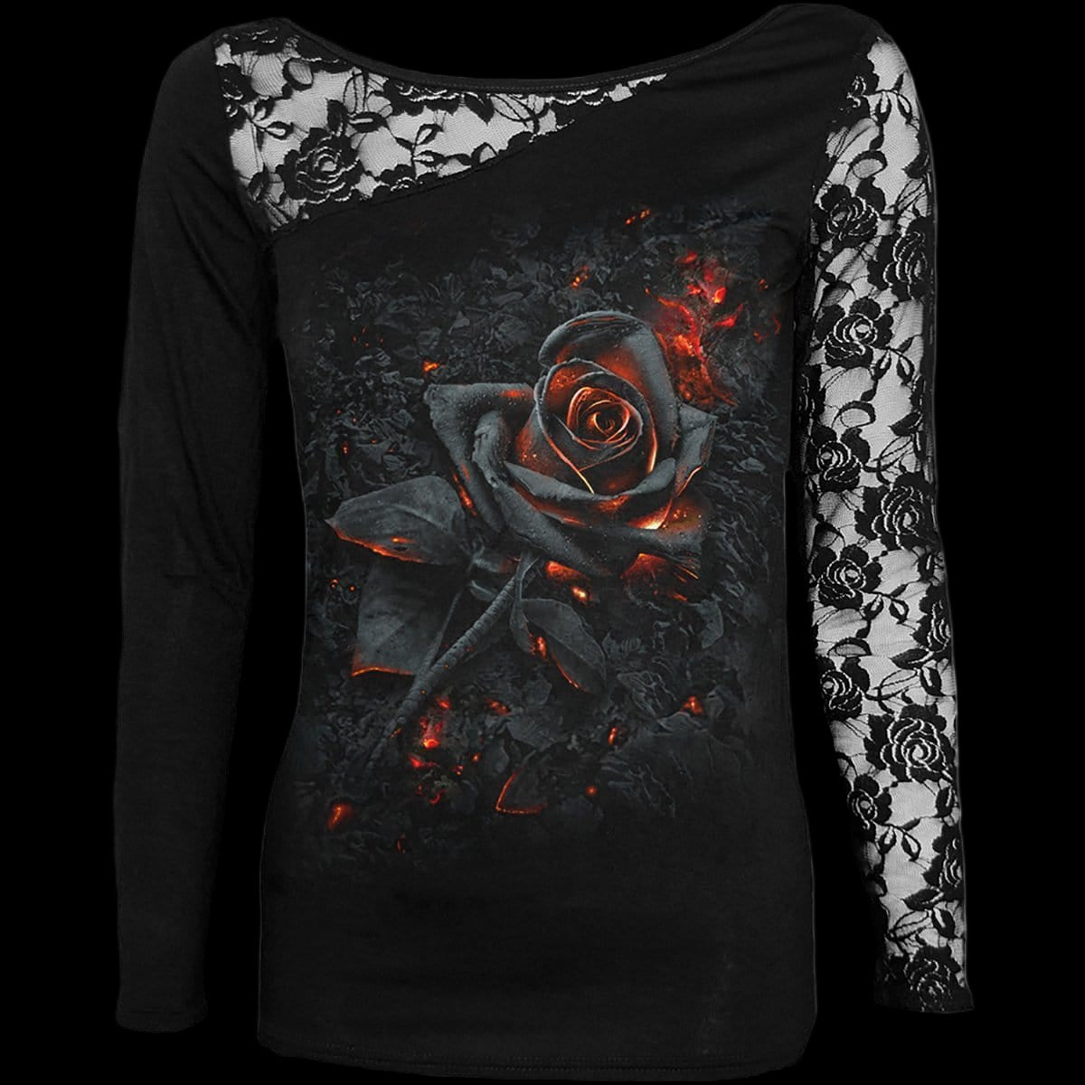 Burnt Rose "Lace One Shoulder" Long Sleeve Shirt