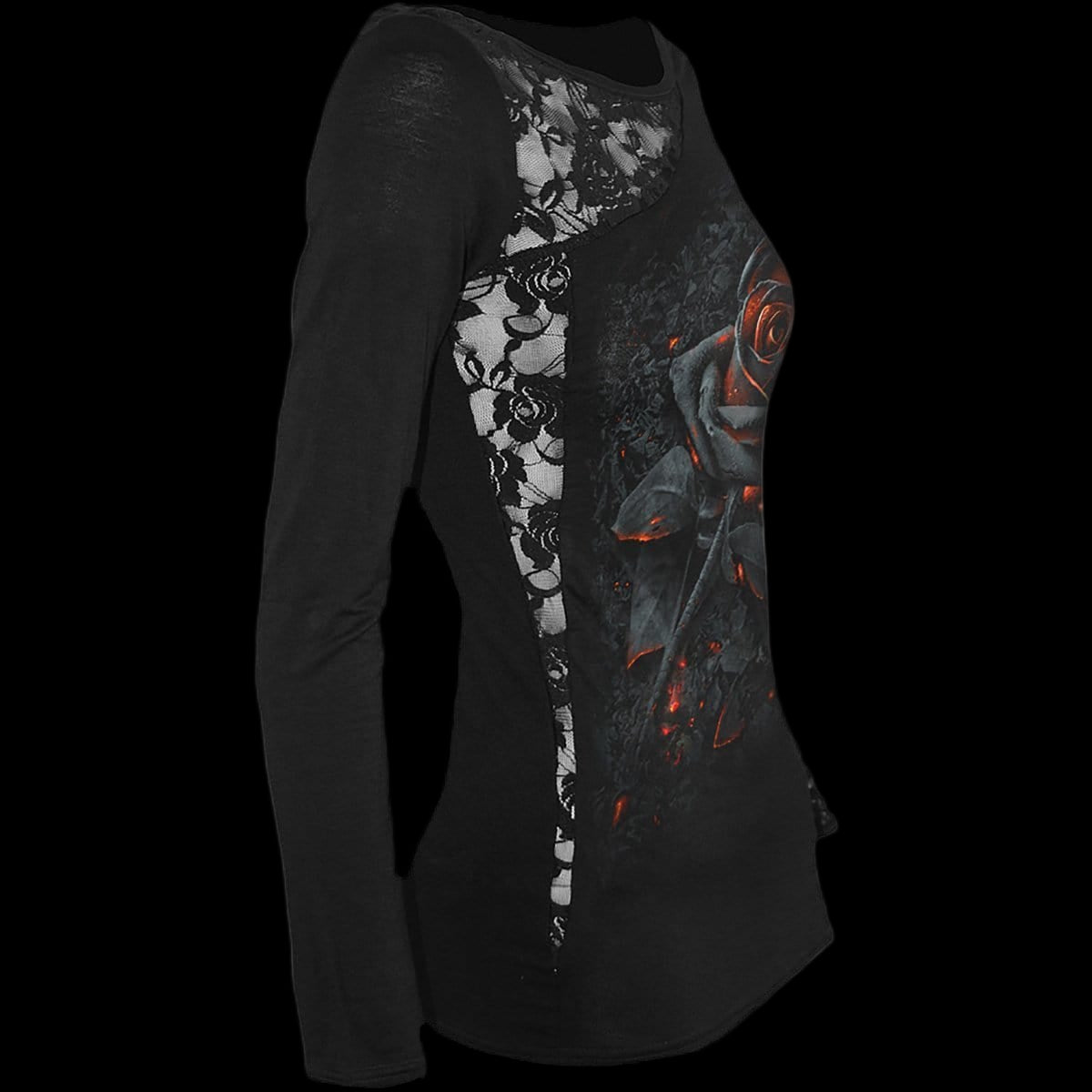 Burnt Rose "Lace One Shoulder" Long Sleeve Shirt
