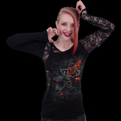 Burnt Rose "Lace One Shoulder" Long Sleeve Shirt