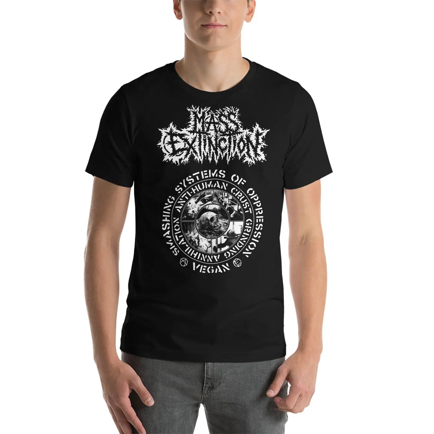 MASS EXTINCTION - Smashing Systems Of Oppression T-Shirt Horror Pain Gore Death Productions Shop