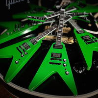 Megadeth "Dave Mustaine - Gibson Flying V Rust In Peace" Alien Tech Green Licensed Mini Guitar - Mainstay Entertainment
