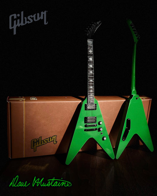 Megadeth "Dave Mustaine - Gibson Flying V Rust In Peace" Alien Tech Green Licensed Mini Guitar - Mainstay Entertainment