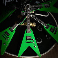 Megadeth "Dave Mustaine - Gibson Flying V Rust In Peace" Alien Tech Green Licensed Mini Guitar - Mainstay Entertainment