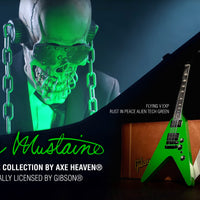 Megadeth "Dave Mustaine - Gibson Flying V Rust In Peace" Alien Tech Green Licensed Mini Guitar - Mainstay Entertainment
