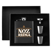Noz Redna "Candle Logo" 7oz. Hip Flask Black Stainless Steel Set - Mainstay Entertainment