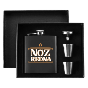 Noz Redna "Candle Logo" 7oz. Hip Flask Black Stainless Steel Set - Mainstay Entertainment