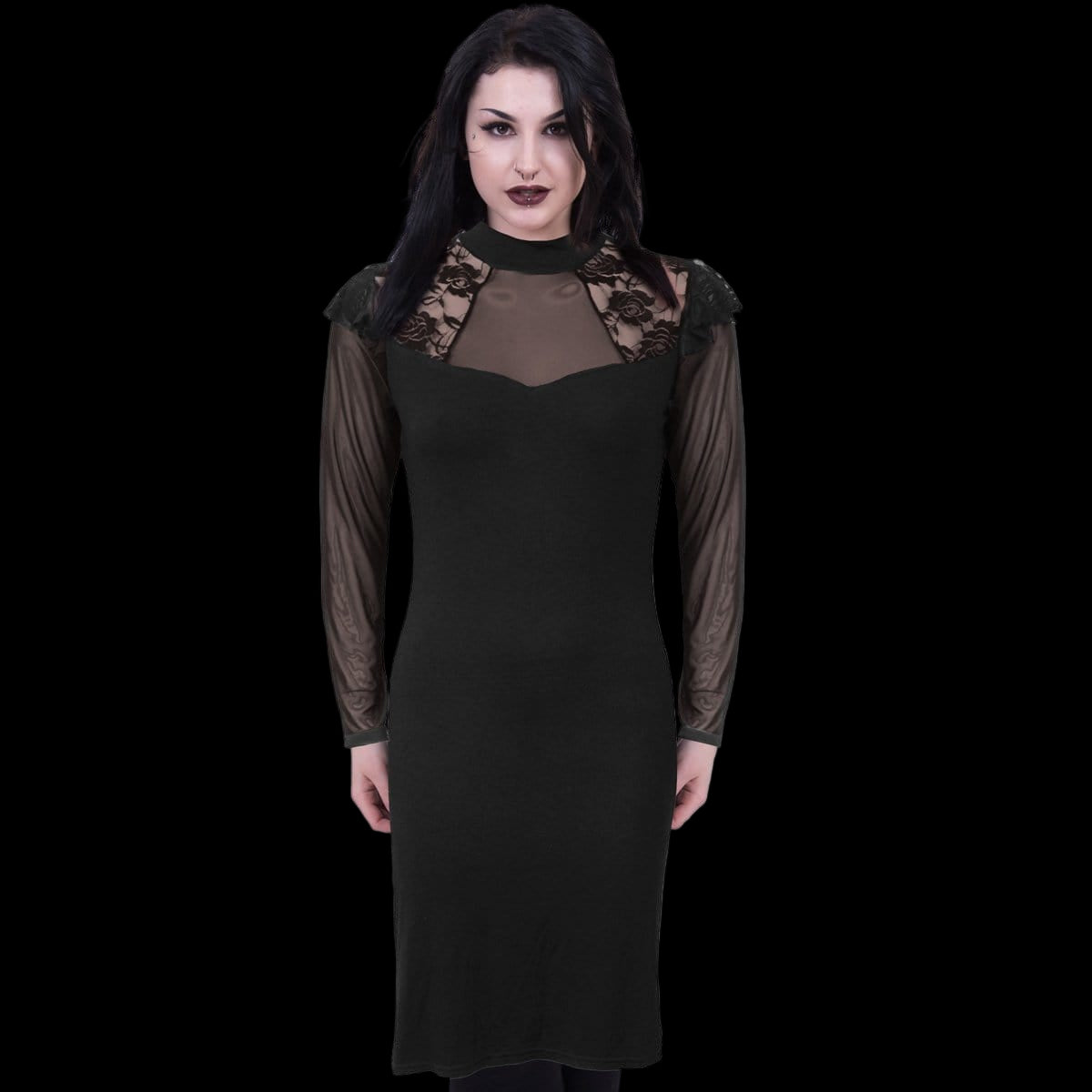 Gothic Elegance "Lace Shoulder Corset" Long Sleeve Dress