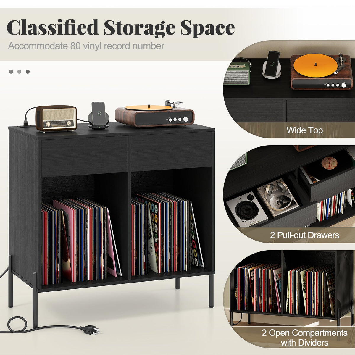 DirectDeals "Record Player" Stand w/Power Outlets