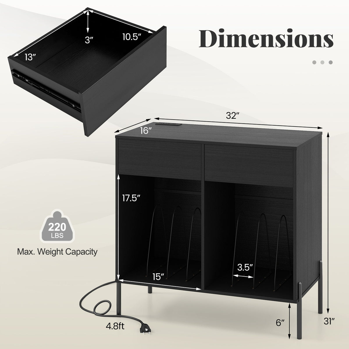 DirectDeals "Record Player" Stand w/Power Outlets