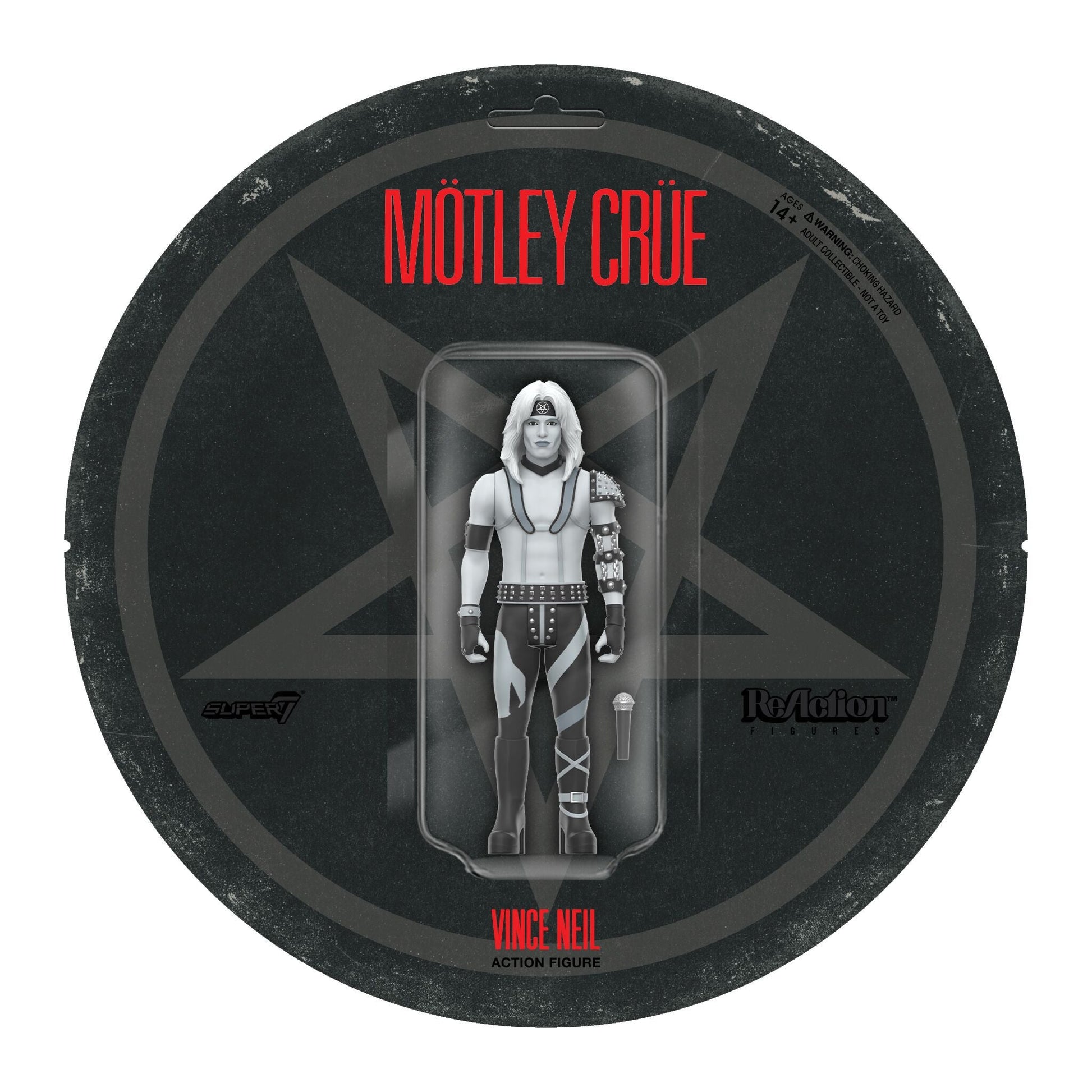 Super7 x Mötley Crüe - Mick Mars, Nikki Sixx, Tommy Lee & Vince Neil (Shout At The Devil B&W) ReAction Figures - Mainstay Entertainment