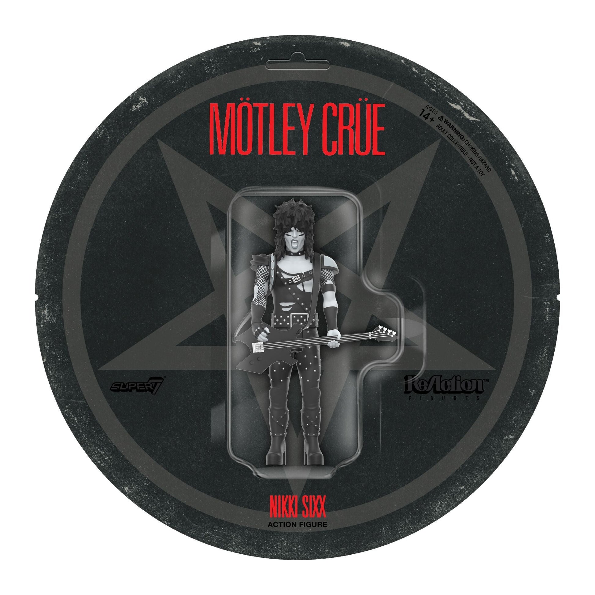 Super7 x Mötley Crüe - Mick Mars, Nikki Sixx, Tommy Lee & Vince Neil (Shout At The Devil B&W) ReAction Figures - Mainstay Entertainment