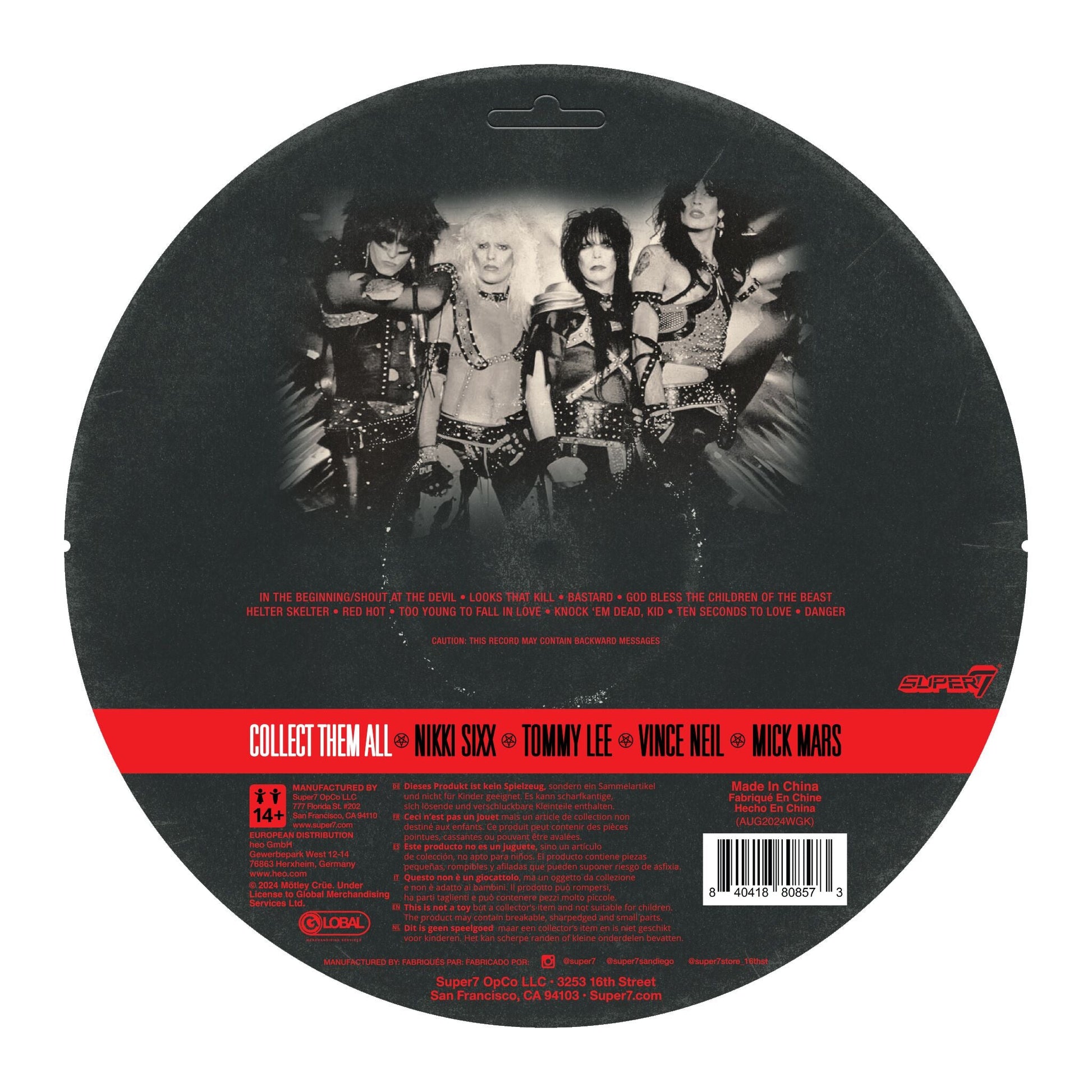 Super7 x Mötley Crüe - Mick Mars, Nikki Sixx, Tommy Lee & Vince Neil (Shout At The Devil B&W) ReAction Figures - Mainstay Entertainment