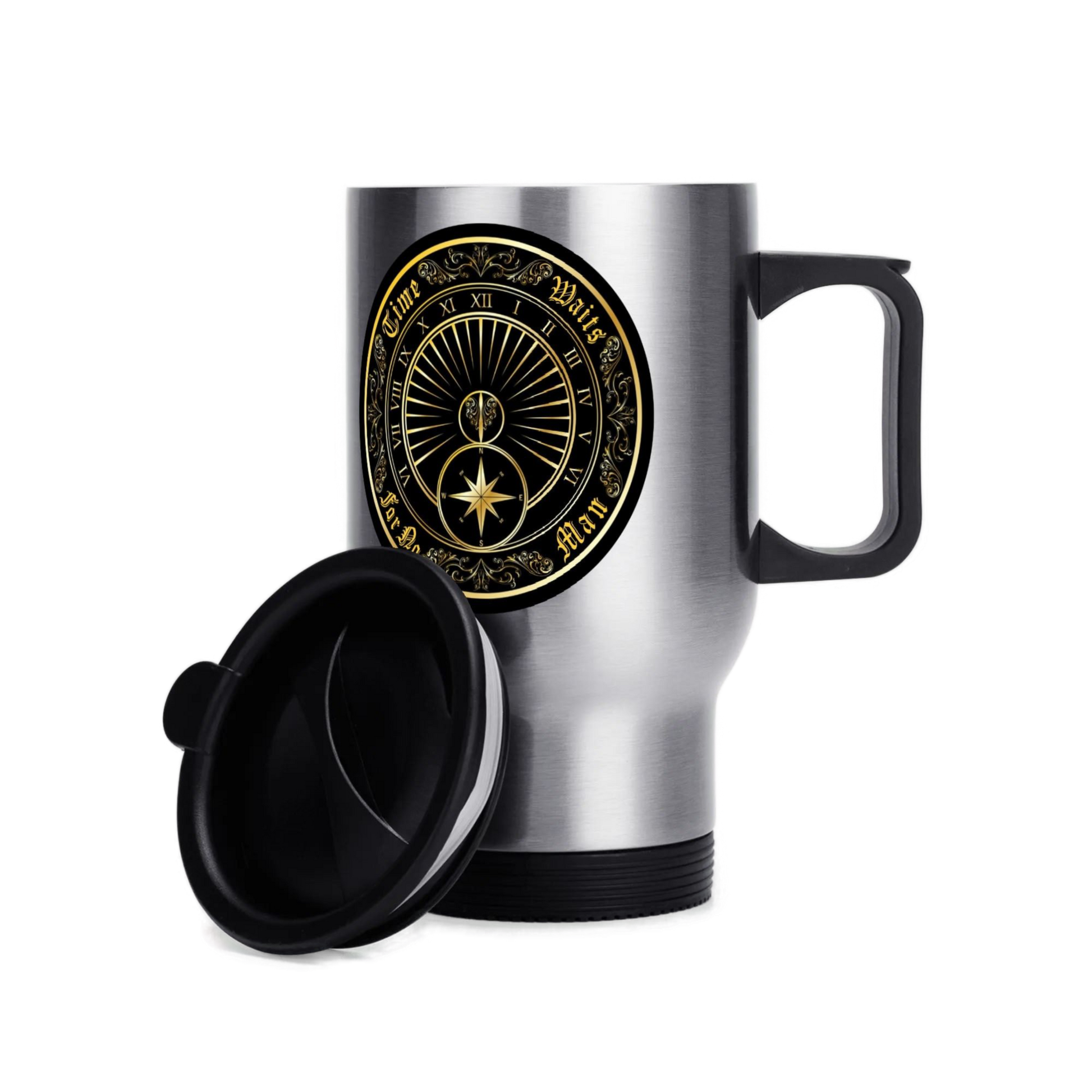 Time Waits For No Man "Sundial Logo" 14 oz. Travel Mug