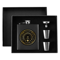 Time Waits For No Man "Sundial" 7oz. Hip Flask Black Stainless Steel Set - Mainstay Entertainment
