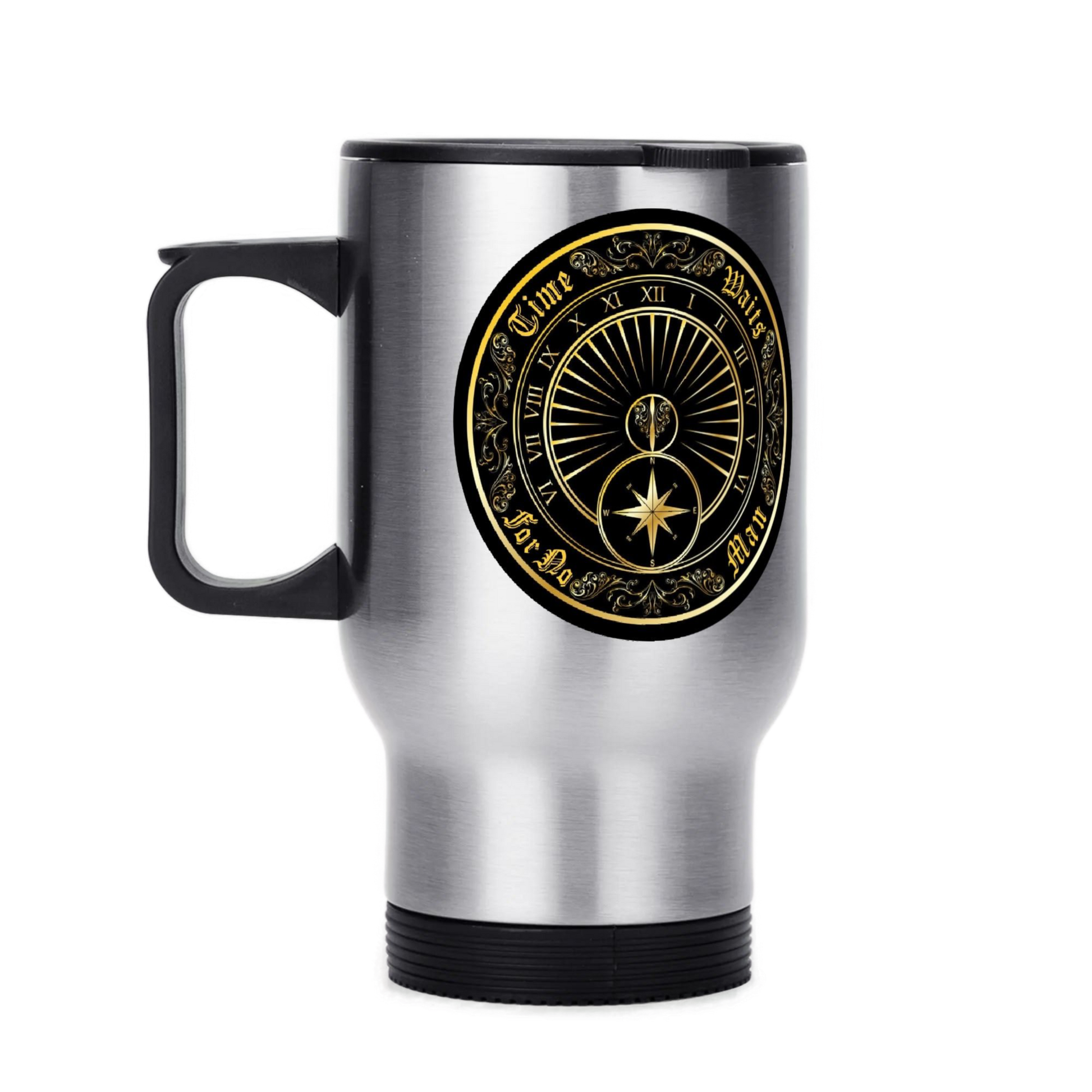 Time Waits For No Man "Sundial Logo" 14 oz. Travel Mug - Mainstay Entertainment