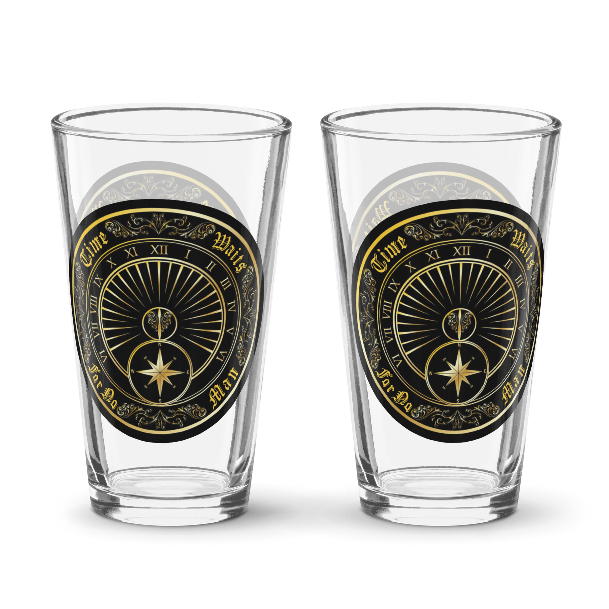 Time Waits For No Man "Sundial" Pint Glass - Mainstay Entertainment