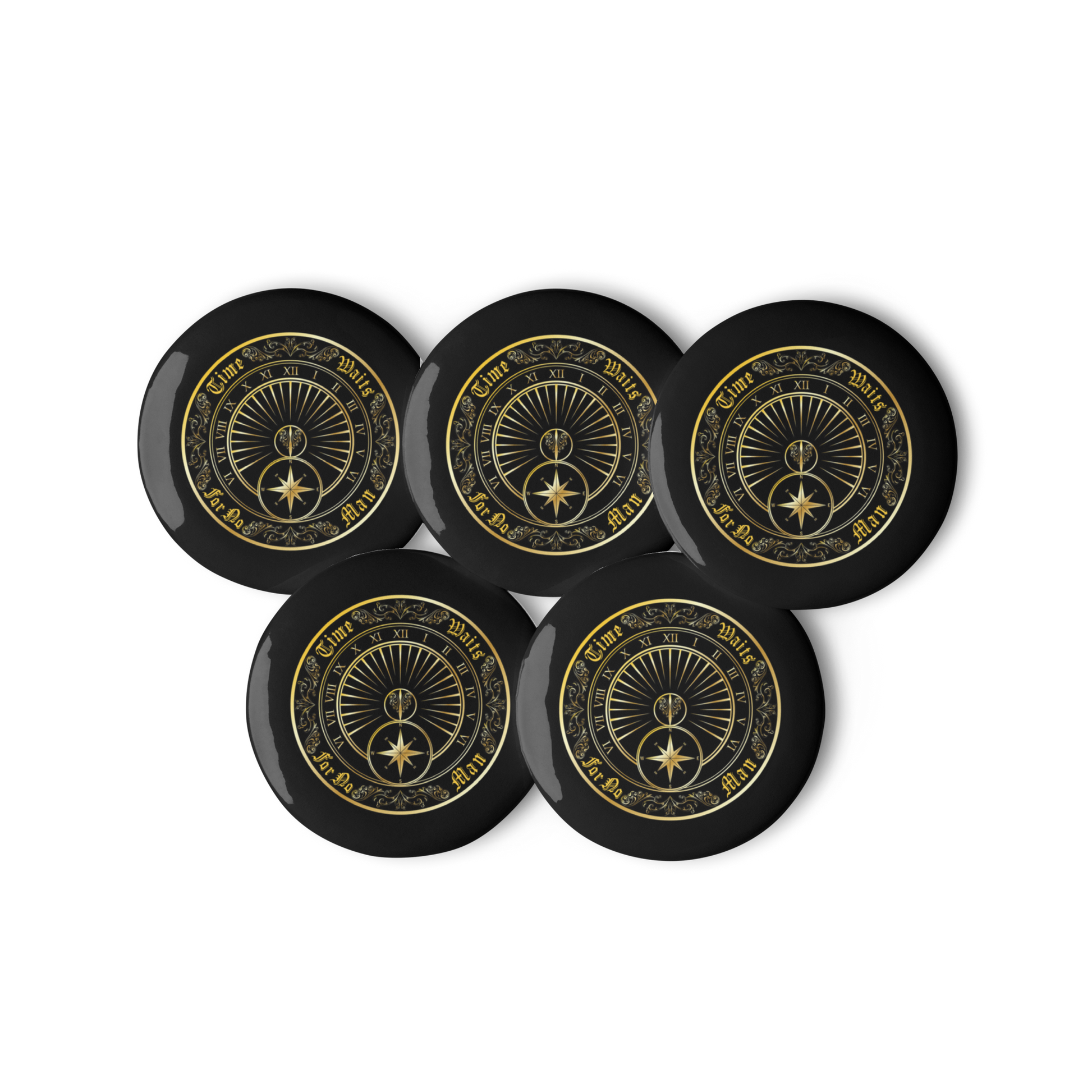 Time Waits For No Man "Sundial" Set of (5) Buttons - Mainstay Entertainment